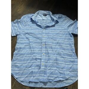 Ben Sherman Men's Linen Blend Blue White Stripe Short Sleeve Button Down Size XL